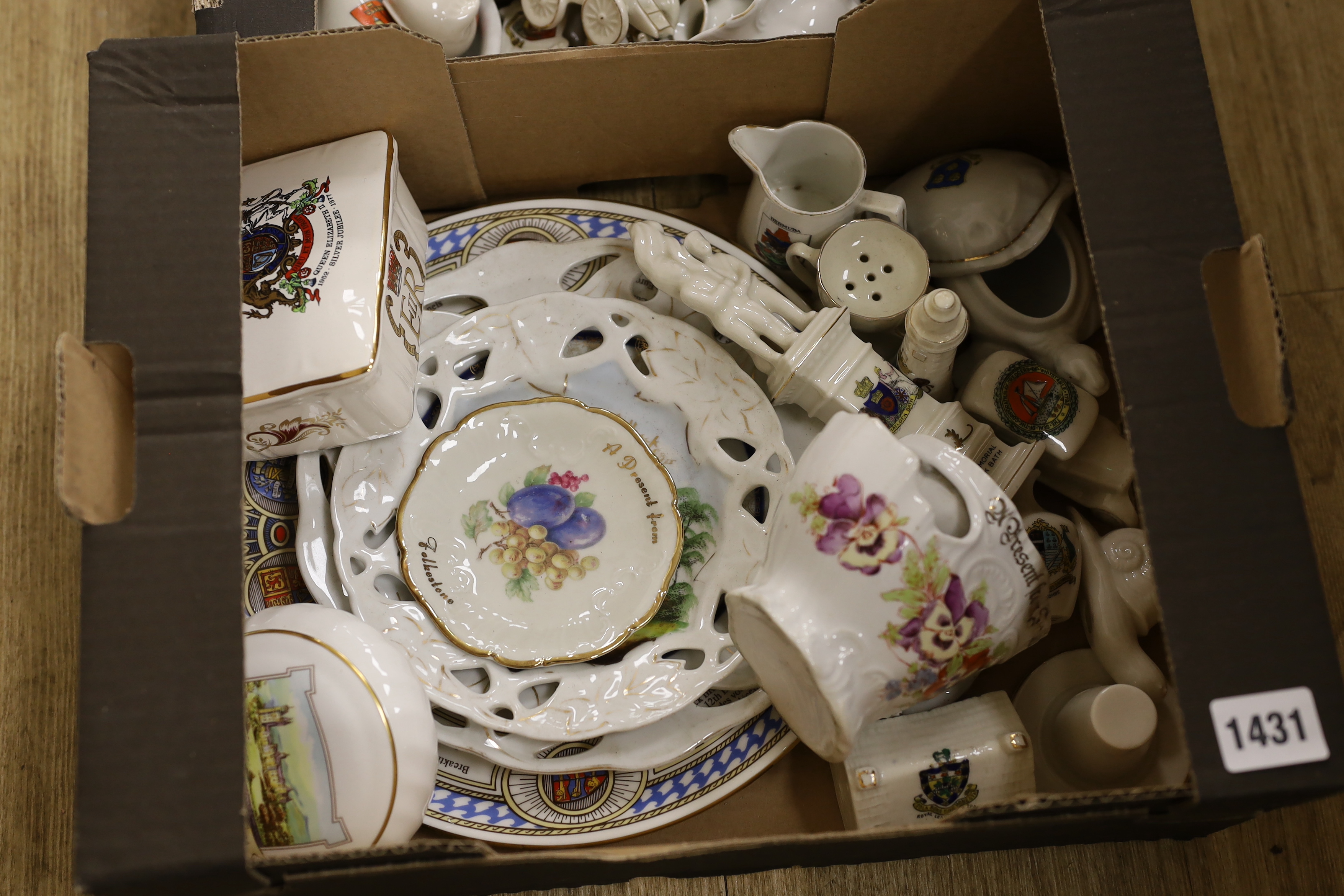 55 items Crested china, Folkestone, Whitstable, Leamington Spa, Channel Tunnel, etc